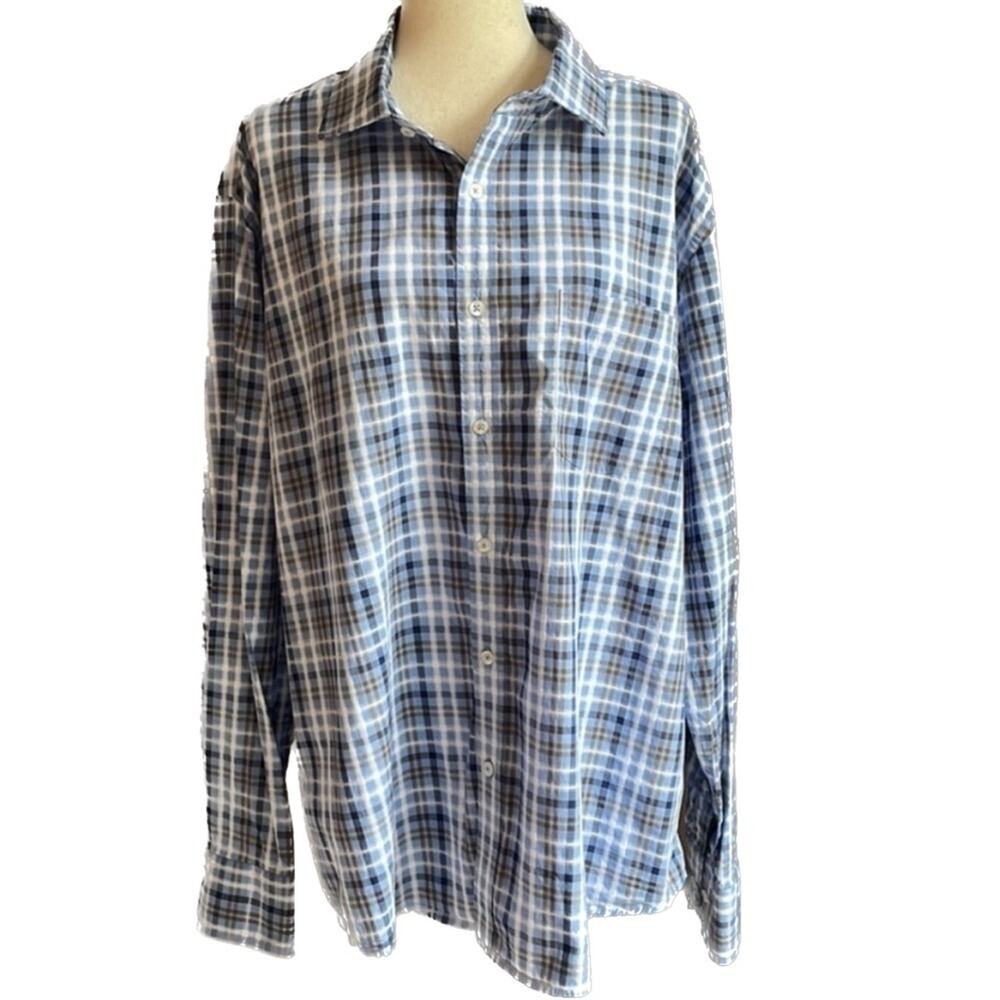 Southern Pines Men's Plaid Button Down Shirt Blue Brown XXL Business Casual